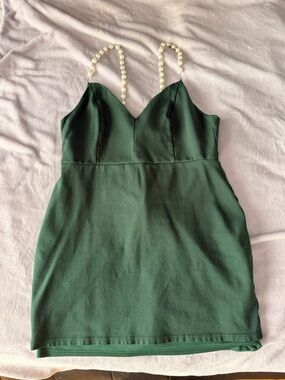 Lulu's Dark Green Pearl-Strap Camisole Dress